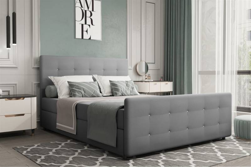Boxspringbett Schlafzimmerbett MARKOS 180x200cm Stoff Soro Grau inkl. Bettkasten von Fun Möbel