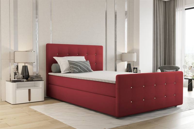 Boxspringbett Schlafzimmerbett MARKOS 180x200cm Stoff Soro Rot inkl. Topper von Fun Möbel