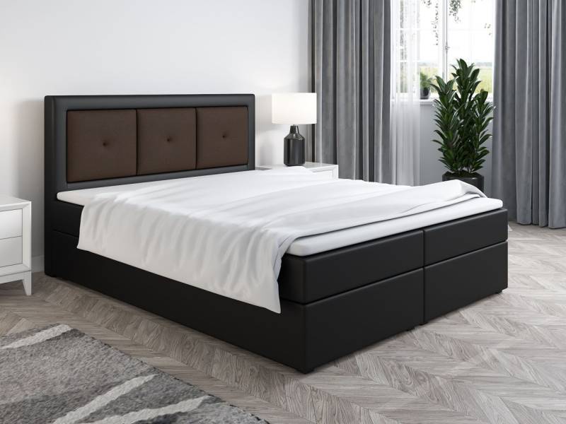 Boxspringbett Schlafzimmerbett MILES 140x200cm Schwarz-Braun inkl. Bettkasten von Fun Möbel