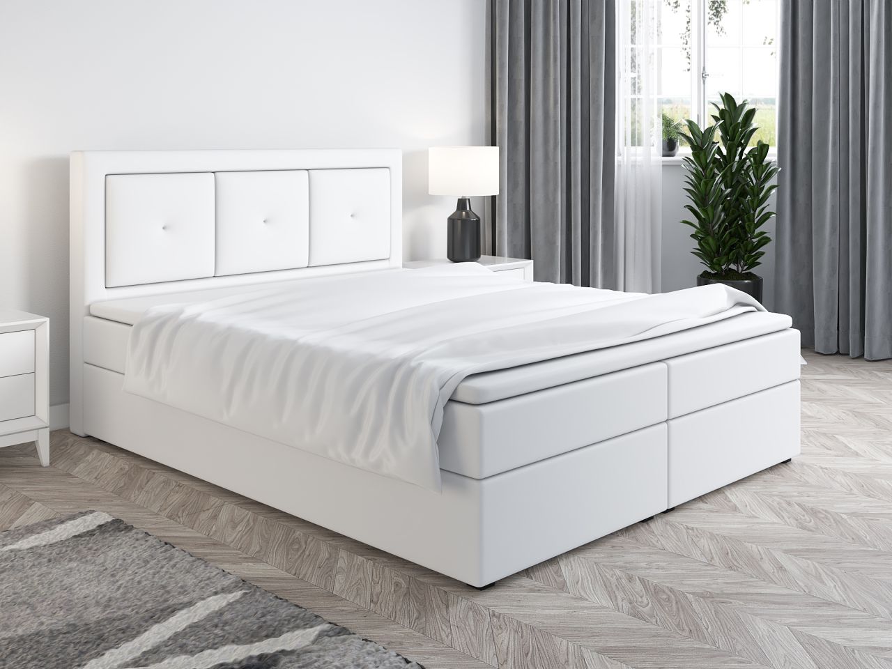 Boxspringbett Schlafzimmerbett MILES 160x200cm Weiss inkl. Bettkasten von Fun Möbel