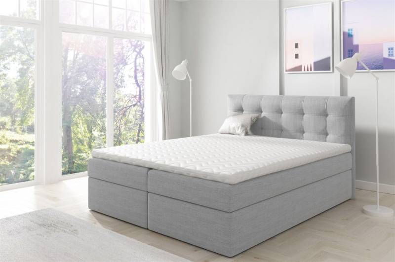 Boxspringbett Schlafzimmerbett OVIEDO 140x200cm Stoff Hellgrau von Fun Moebel