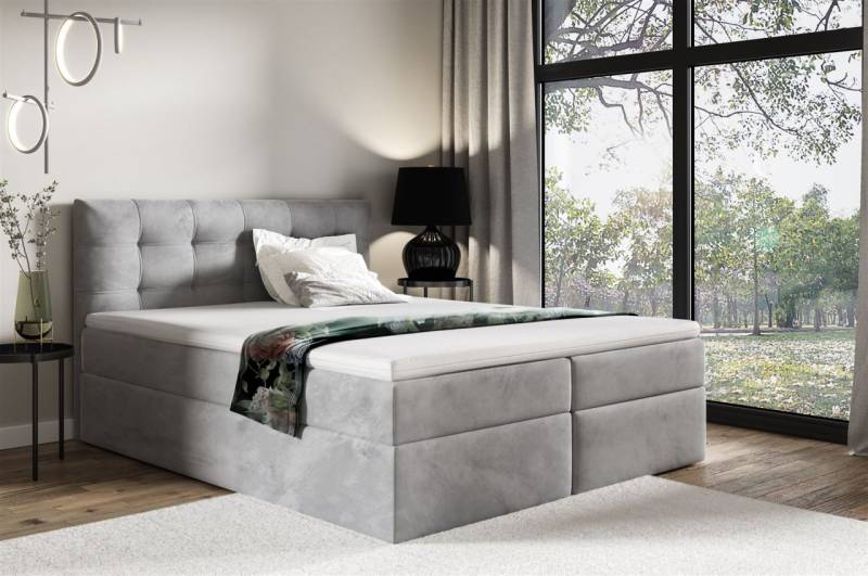 Boxspringbett Schlafzimmerbett OVIEDO 200x200cm Stoff Fresh Grau von Fun Moebel