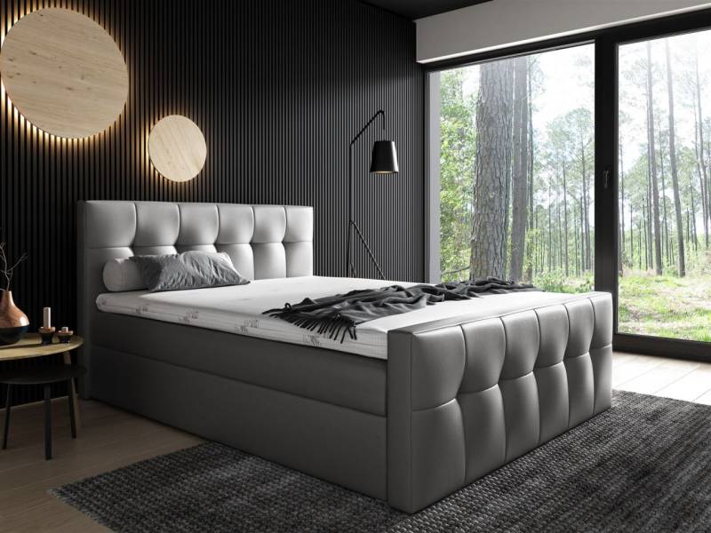 Boxspringbett Schlafzimmerbett OWEN 120x200cm Kunstleder Grau von Fun Moebel