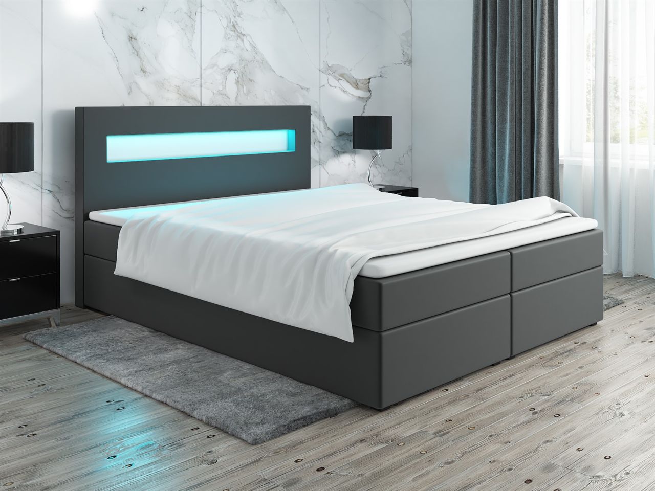 Boxspringbett Schlafzimmerbett PAROZO 200x200cm Kunstleder Dunkelgrau inkl.Be... Boxspringbett Schlafzimmerbett PAROZO 200x200cm Kunstleder Dunkelgrau inkl.Be... von Fun Moebel