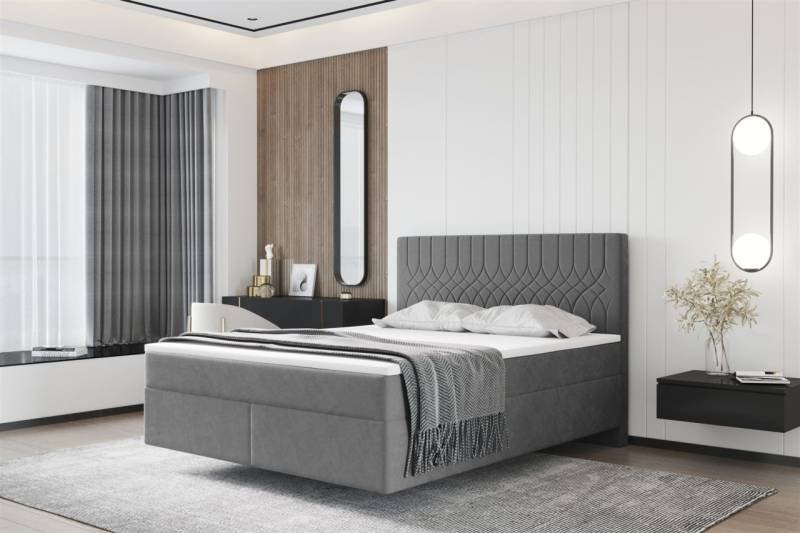 Boxspringbett Schlafzimmerbett ROCIO Nr.4 Delux 120x200cm in Stoff Steingrau von Fun Moebel