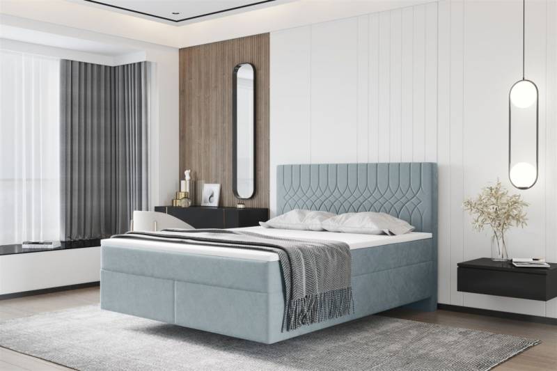 Boxspringbett Schlafzimmerbett ROCIO Nr.4 Premium 120x200cm in Stoff Hellgrau von Fun Moebel
