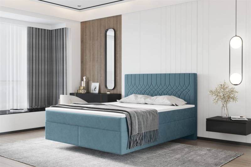 Boxspringbett Schlafzimmerbett ROCIO Nr.4 Premium 120x200cm in Stoff Mintgrün von Fun Moebel