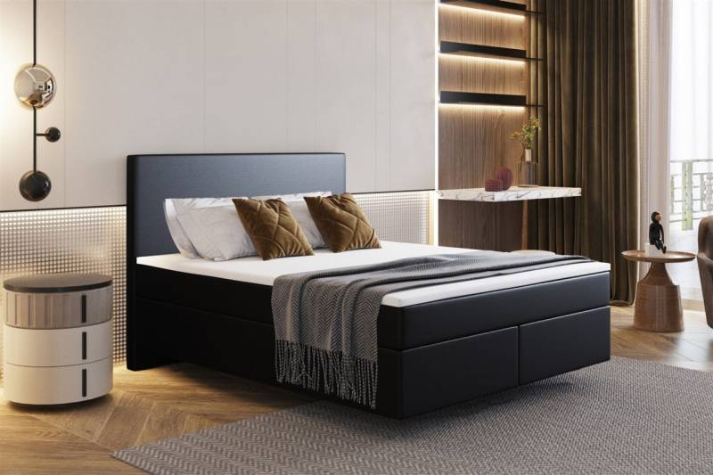 Boxspringbett Schlafzimmerbett ROCIO Nr.5 Delux 120x200cm in Kunstleder Schwarz von Fun Moebel