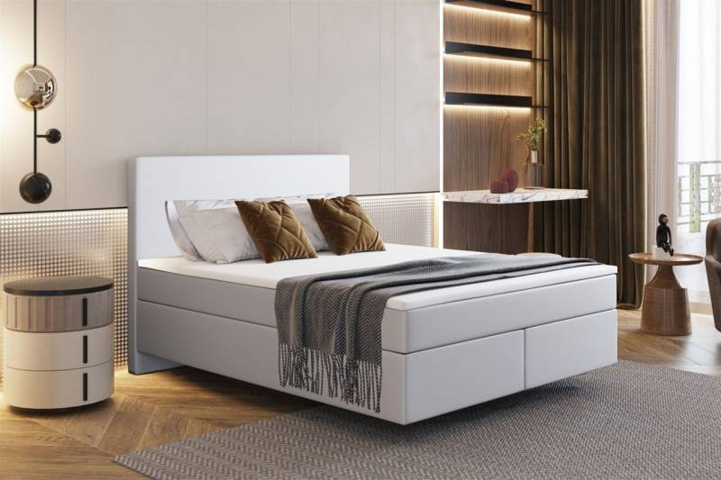 Boxspringbett Schlafzimmerbett ROCIO Nr.5 Delux 120x200cm in Kunstleder Weiss von Fun Moebel