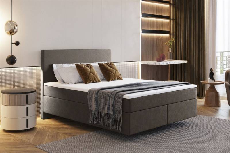 Boxspringbett Schlafzimmerbett ROCIO Nr.5 Delux 120x200cm in Stoff Braun von Fun Moebel