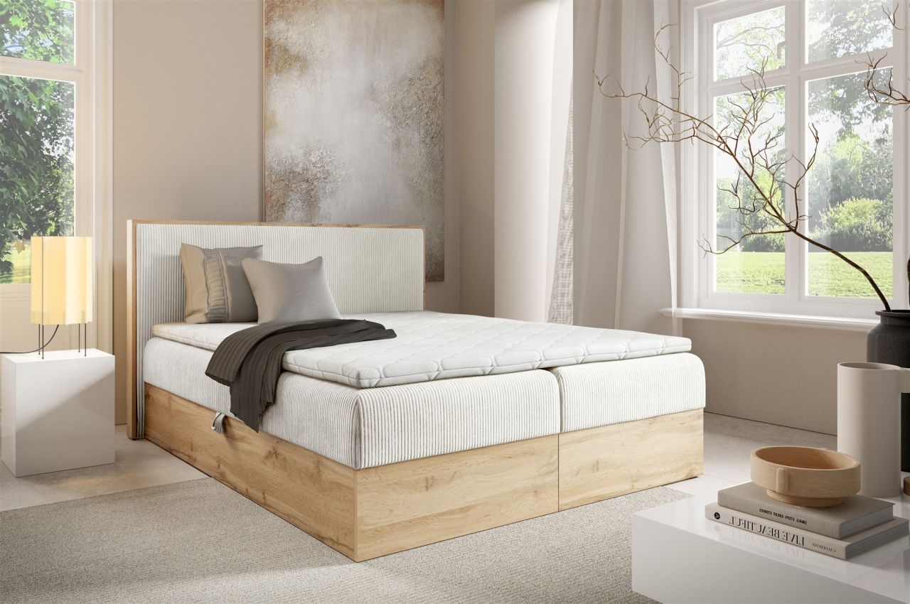 Boxspringbett Schlafzimmerbett ROLAND 160x200cm in Stoff Lincoln Creme von Fun Möbel