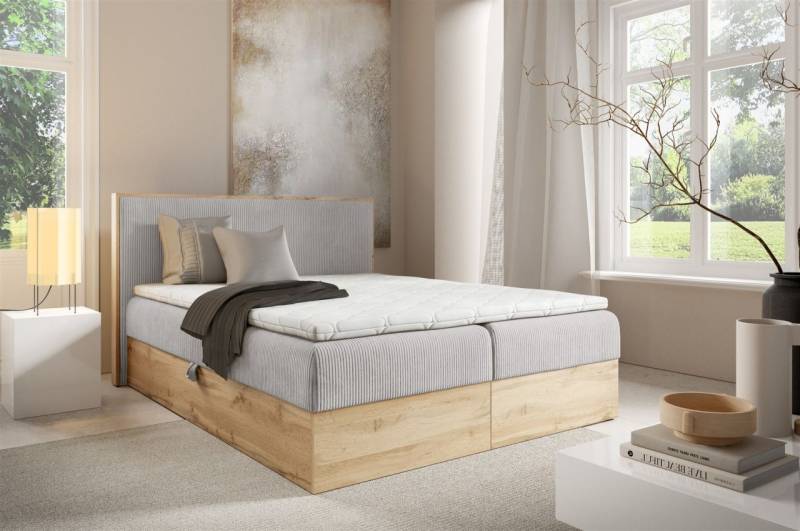 Boxspringbett Schlafzimmerbett ROLAND 160x200cm in Stoff Lincoln Hellgrau von Fun Möbel