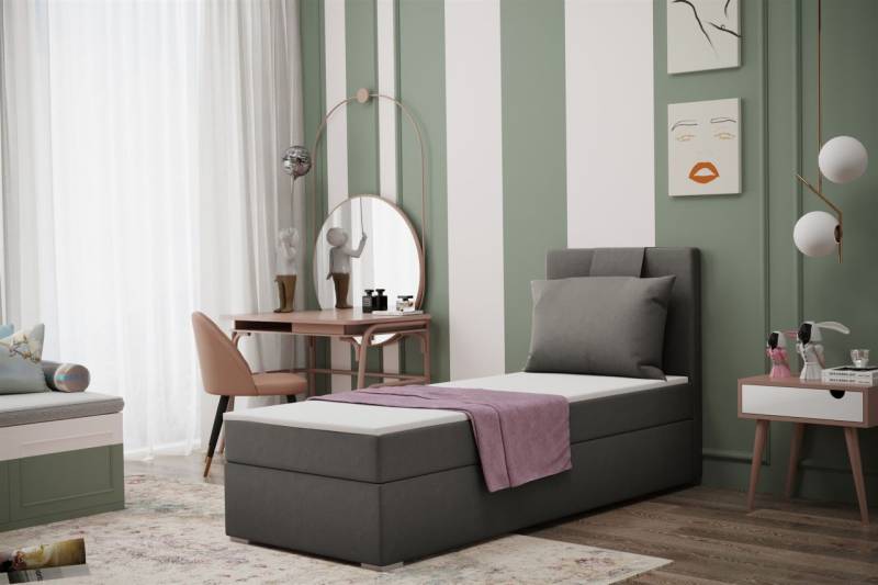 Boxspringbett Schlafzimmerbett SALMA 80x200cm in Stoff Soro Quarzgrau von Fun Moebel