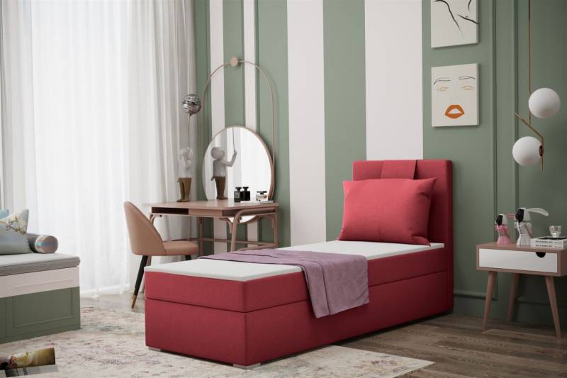 Boxspringbett Schlafzimmerbett SALMA 80x200cm in Stoff Soro Rot von Fun Moebel