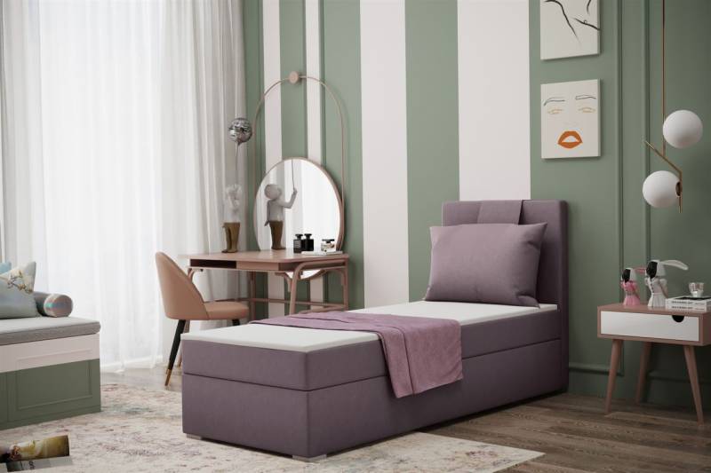 Boxspringbett Schlafzimmerbett SALMA 90x200cm in Stoff Soro Flieder von Fun Moebel