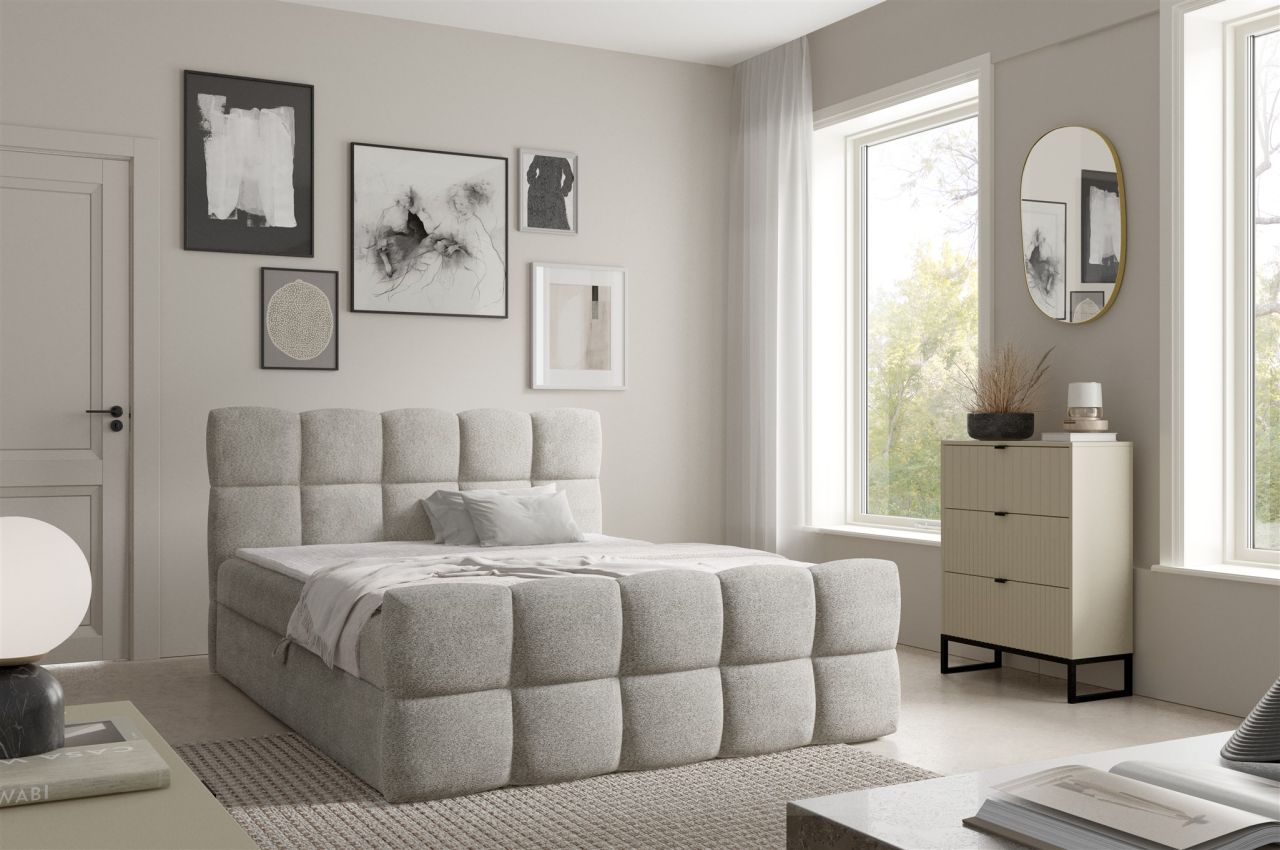 Boxspringbett Schlafzimmerbett SATINE 160x200cm Stoff Coral Beige von Fun Möbel