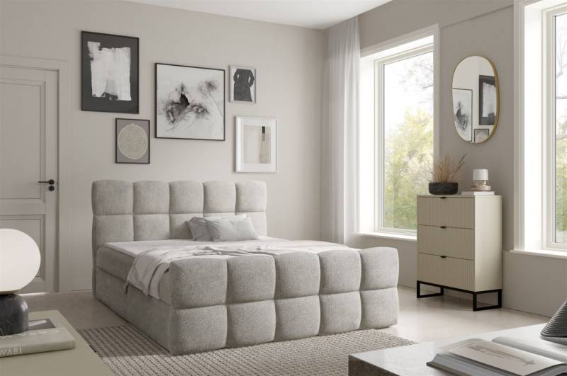 Boxspringbett Schlafzimmerbett SATINE 160x200cm Stoff Coral Beige von Fun Möbel