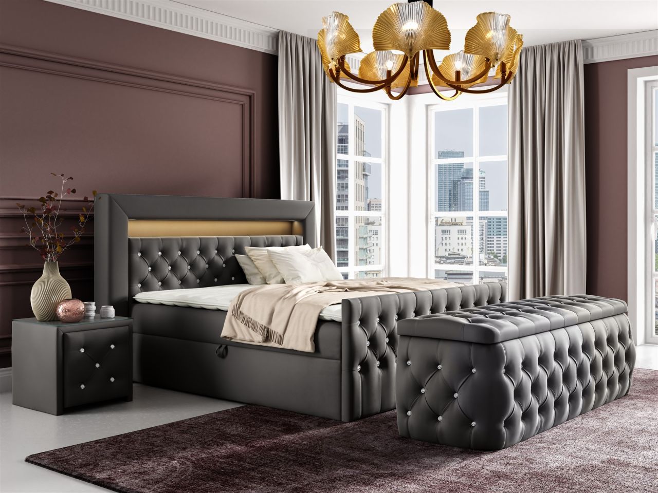 Boxspringbett Schlafzimmerbett SEVRA Nr.4 180x200cm in Elisa Velvet Anthrazit Boxspringbett Schlafzimmerbett SEVRA Nr.4 180x200cm in Elisa Velvet Anthrazit von Fun Möbel