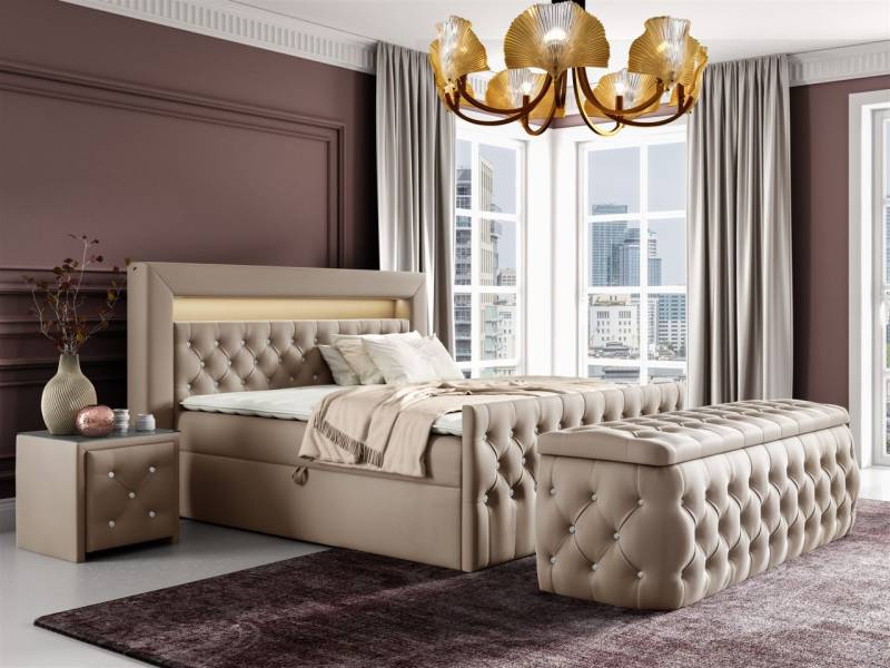 Boxspringbett Schlafzimmerbett SEVRA Nr.4 180x200cm in Elisa Velvet Beige von Fun Möbel