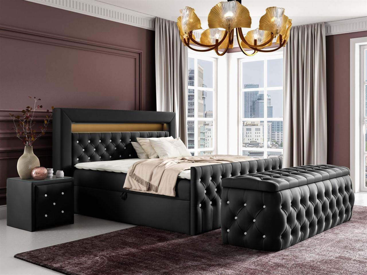 Boxspringbett Schlafzimmerbett SEVRA Nr.4 180x200cm in Elisa Velvet Schwarz Boxspringbett Schlafzimmerbett SEVRA Nr.4 180x200cm in Elisa Velvet Schwarz von Fun Möbel