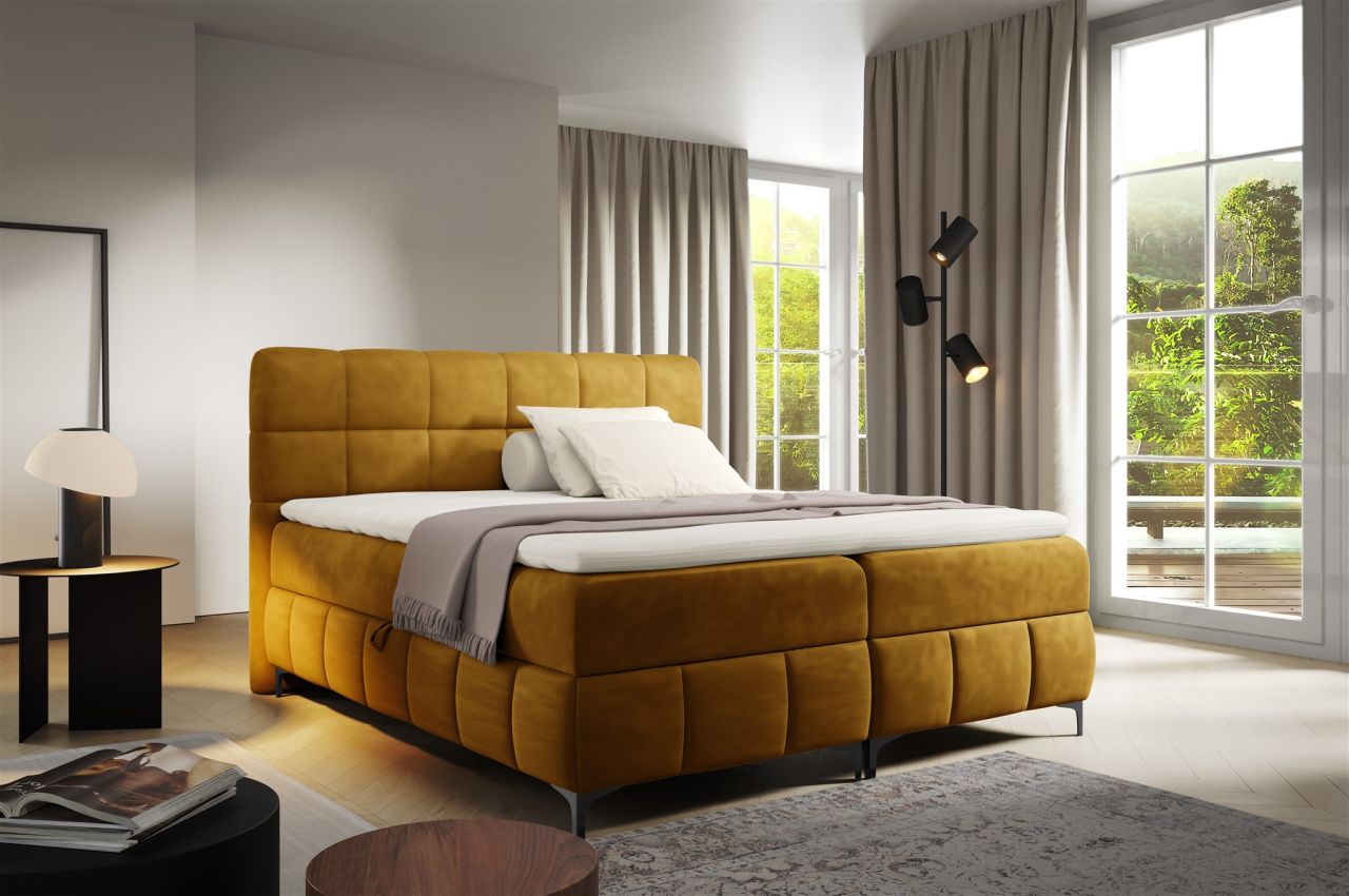 Boxspringbett Schlafzimmerbett SOPHIE 160x200cm Stoff Salvador Honiggelb von Fun Möbel