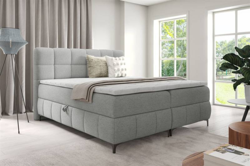 Boxspringbett Schlafzimmerbett SOPHIE 180x200cm Stoff Aragon Hellgrau von Fun Möbel