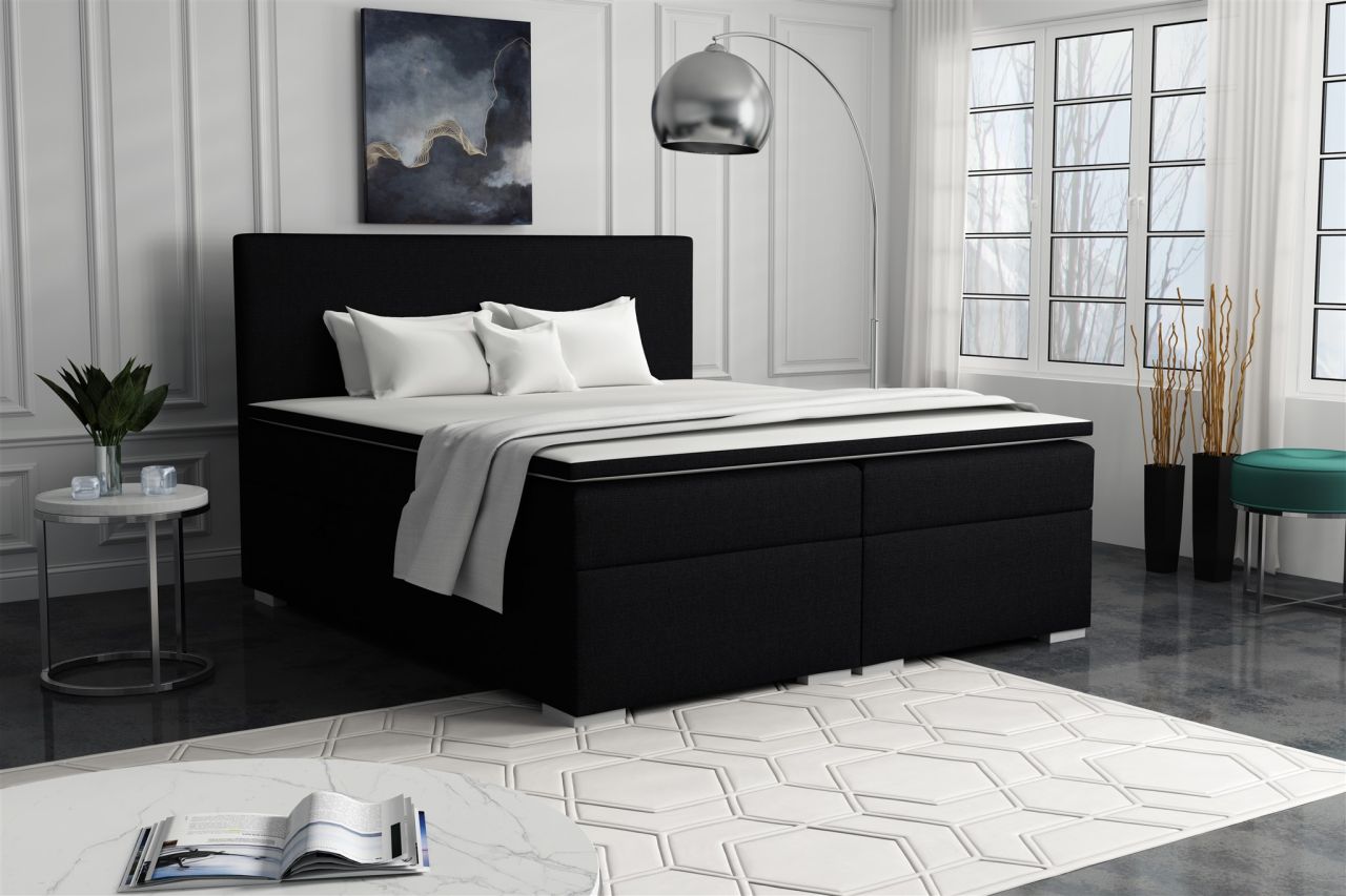 Boxspringbett Schlafzimmerbett SOREL 140x200cm Stoff Inari Schwarz von Fun Möbel