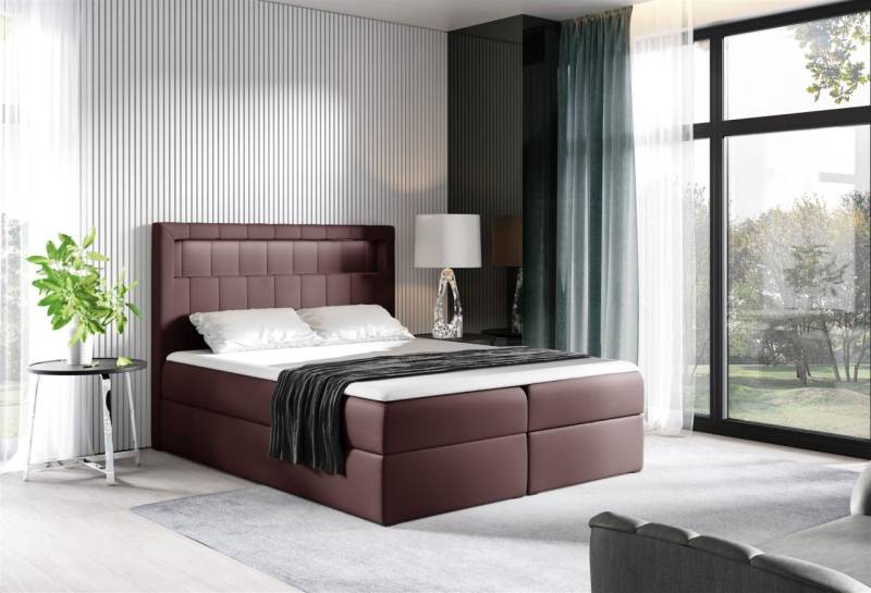 Boxspringbett Schlafzimmerbett STORM 200x200cm Kunstleder Weinrot inkl. LED von Fun Moebel