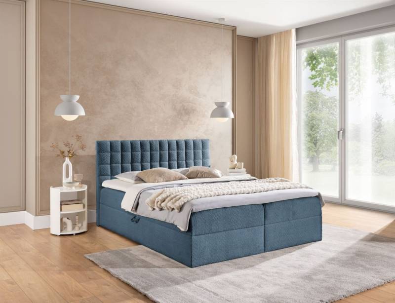 Boxspringbett Schlafzimmerbett TORIBO PREMIUM 120x220cm Stoff Coral Himmelblau von Fun Möbel