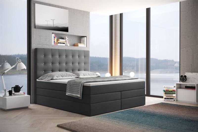 Boxspringbett Schlafzimmerbett TRIANA DELUX 160x200cm in Kunstleder Grau von Fun Moebel