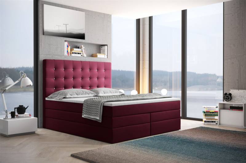 Boxspringbett Schlafzimmerbett TRIANA DELUX 180x200cm in Stoff Bordeaux von Fun Moebel