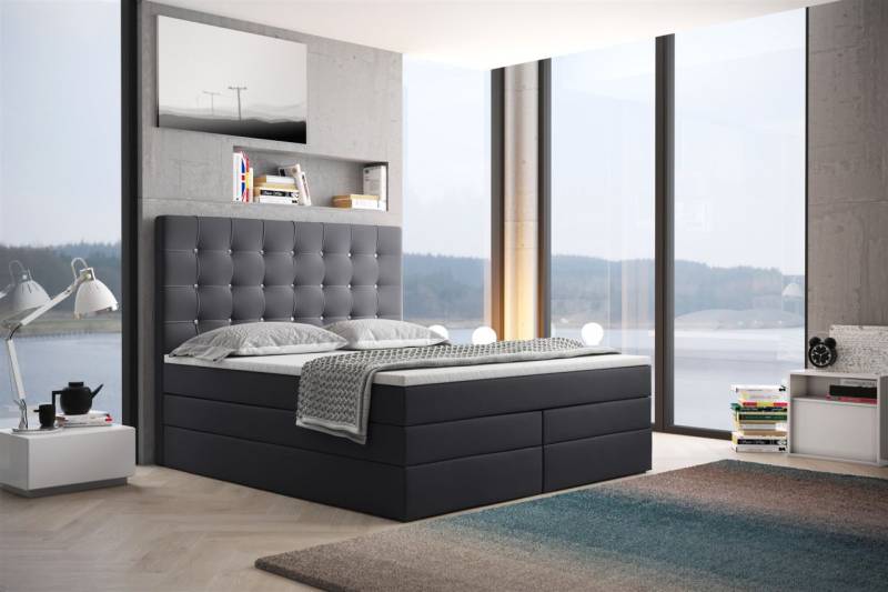 Boxspringbett Schlafzimmerbett TRIANA DELUX 200x200cm in Kunstleder Anthrazit von Fun Moebel