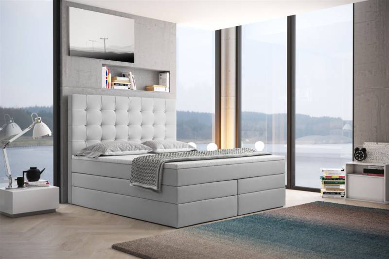 Boxspringbett Schlafzimmerbett TRIANA DELUX 200x200cm in Kunstleder Weiss von Fun Moebel