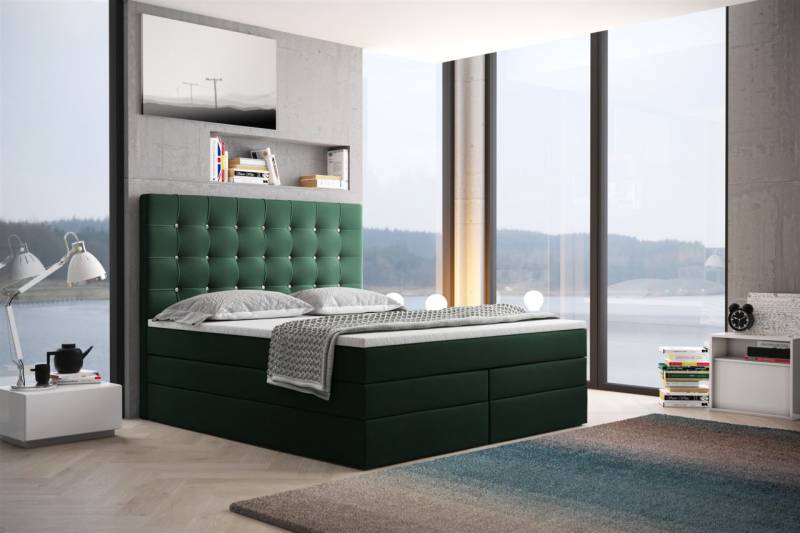 Boxspringbett Schlafzimmerbett TRIANA DELUX 200x200cm in Stoff Grün von Fun Moebel