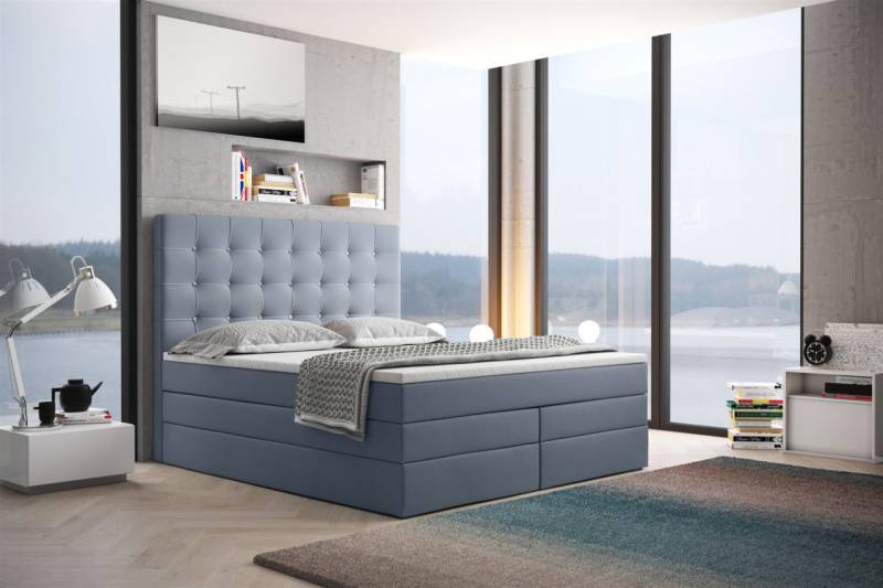 Boxspringbett Schlafzimmerbett TRIANA DELUX 200x200cm in Stoff Hellblau von Fun Moebel