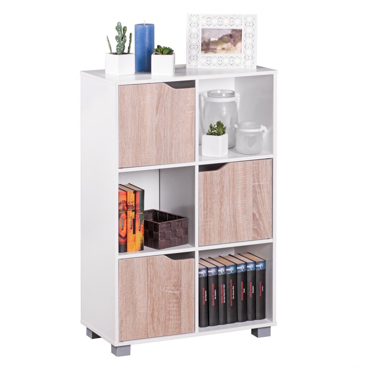 Bücherregal - BENO XS - Weiß mit Türen Sonoma Eiche Standregal von Fun Moebel