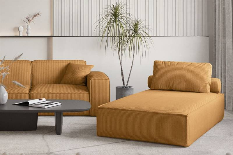Chaiselongue Sezlong Liege CELES PREMIUM in Stoff Scala Senfgelb von Fun Möbel