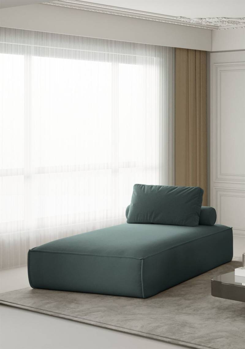 Chaiselongue Sezlong Liege CELES in Stoff Opera Velvet Opalgrün von Fun Moebel
