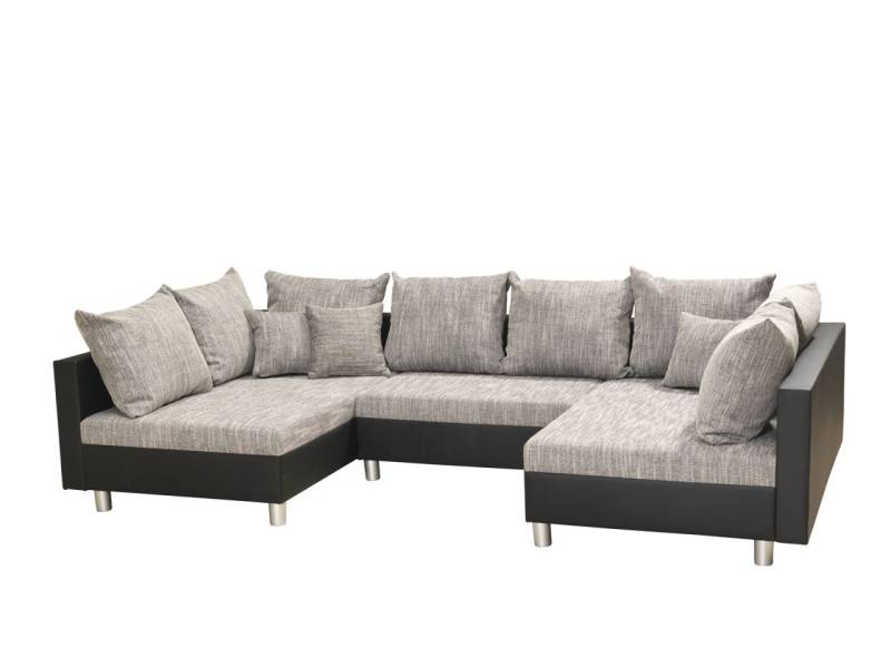 Couchgarnitur Allegra U-Form Schwarz-Grau inkl.Hocker von Fun Moebel