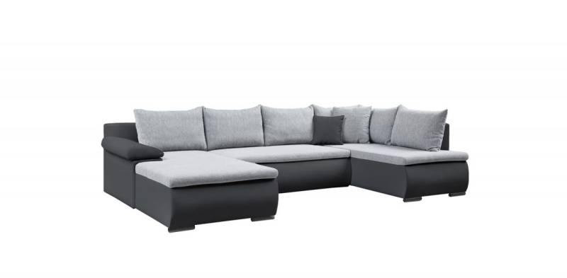 Couchgarnitur Camilla U-Form Kuntleder Schwarz / Stoff Grau von Fun Moebel