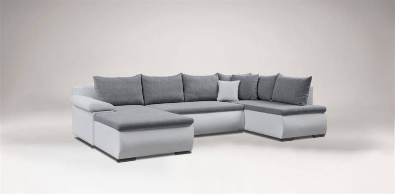 Couchgarnitur Camilla U-Form Kuntleder Weiss / Stoff Grau von Fun Moebel