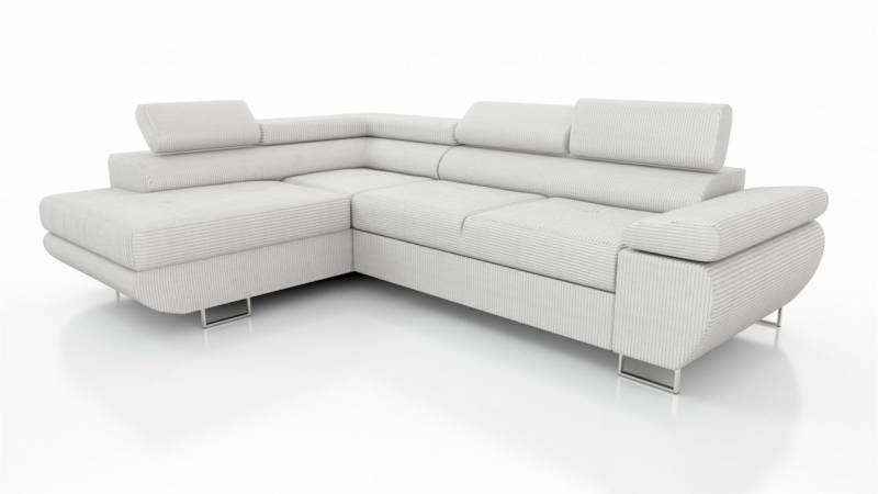 Couchgarnitur ELON Stoff Hellbeige mit Schlaffunktion Ottomane Links von Fun Moebel