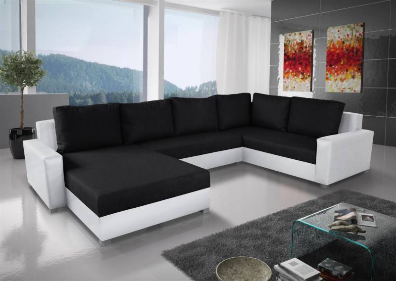 Couchgarnitur GRADO mit Schlaffunktion Otto.. Links Weiss/ Schwarz von Fun Moebel