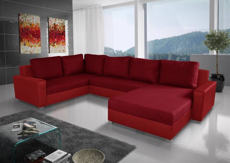 Couchgarnitur GRADO mit Schlaffunktion Ottomane Rechts Rot von Fun Moebel