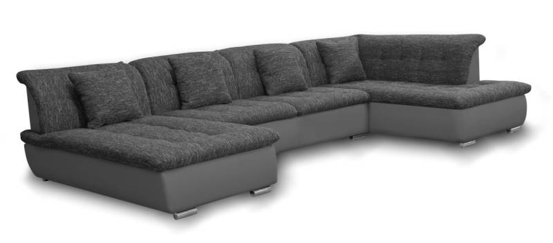 Couchgarnitur NICOLE mit Schlaffunktion Ottomane Links Grau/Schwarz von Fun Moebel