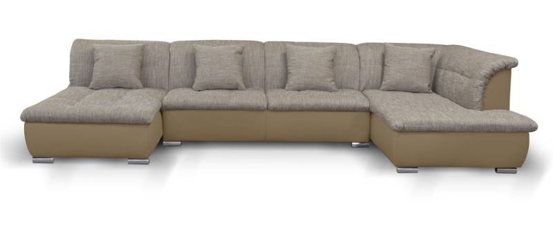 Couchgarnitur NICOLE mit Schlaffunktion Ottomane Links Sand/Cappuccino von Fun Moebel