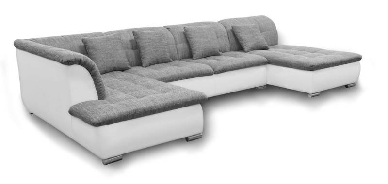 Couchgarnitur NICOLE mit Schlaffunktion Ottomane Rechts Grau/Weiß von Fun Moebel