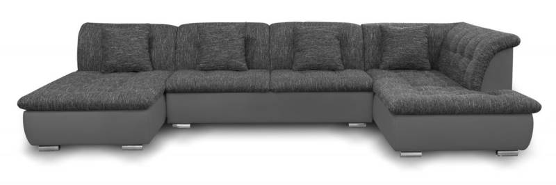Couchgarnitur NICOLE ohne Schlaffunktion Ottomane Links Grau/Schwarz von Fun Moebel