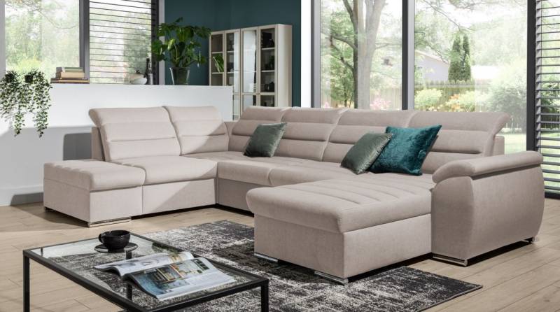 Couchgarnitur PASCARA U-Form mit Schlaffunktion-Beige /Otto.. Rechts von Fun Moebel