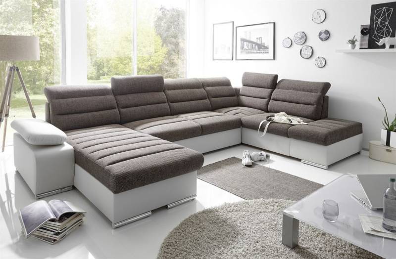 Couchgarnitur PASCARA U-Form mit Schlaffunktion-Grau /Ottomane Links von Fun Moebel